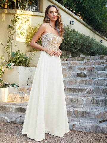 BABYONLINE D.R.E.S.S. Women's Exquisite Embroidery Detail Sleeveless Evening Dress, Slim Waist & Figure Flattering