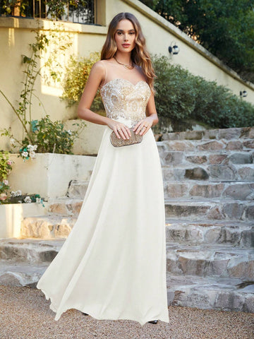 BABYONLINE D.R.E.S.S. Women's Exquisite Embroidery Detail Sleeveless Evening Dress, Slim Waist & Figure Flattering