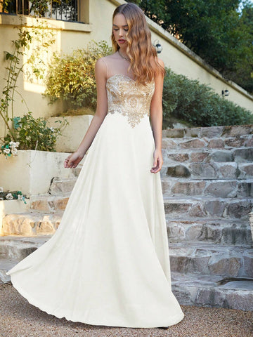 BABYONLINE D.R.E.S.S. Women's Exquisite Embroidery Detail Sleeveless Evening Dress, Slim Waist & Figure Flattering