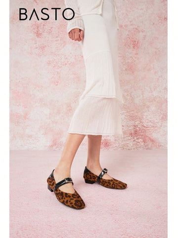BASTO Mary Jane Shoes, Women's Thick Heel Casual Classic Fashion Comfortable Versatile Lightweight Flats