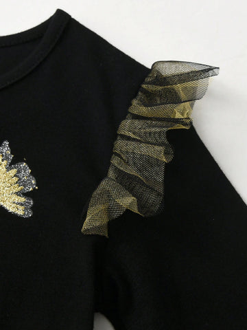 Princess Dress For Girls Uincorn Cartoon Children Birthday Party Costumes Black Asymmetric Tulle Young Girl Dress