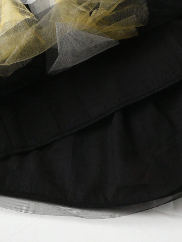 Princess Dress For Girls Uincorn Cartoon Children Birthday Party Costumes Black Asymmetric Tulle Young Girl Dress