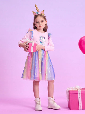 Young Girls Dresses Flare Long Sleeve Toddler Princess Party Dress