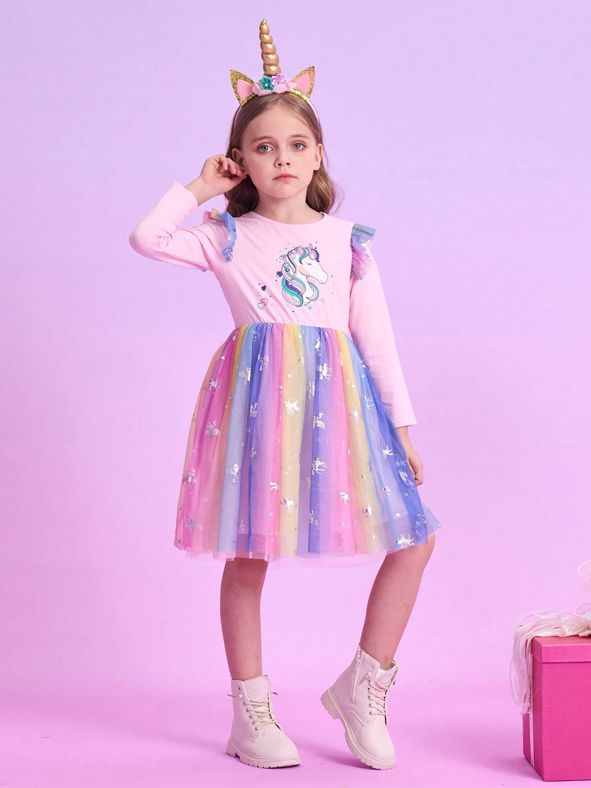 Young Girls Dresses Flare Long Sleeve Toddler Princess Party Dress