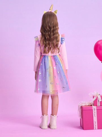 Young Girls Dresses Flare Long Sleeve Toddler Princess Party Dress