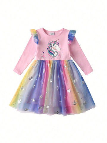Young Girls Dresses Flare Long Sleeve Toddler Princess Party Dress