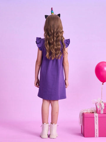 Young Girl Clothing Summer Flare Sleeve Girls Dresses Sequined O-Neck Casual Straight Children Dress
