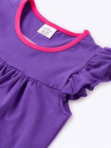 Young Girl Clothing Summer Flare Sleeve Girls Dresses Sequined O-Neck Casual Straight Children Dress
