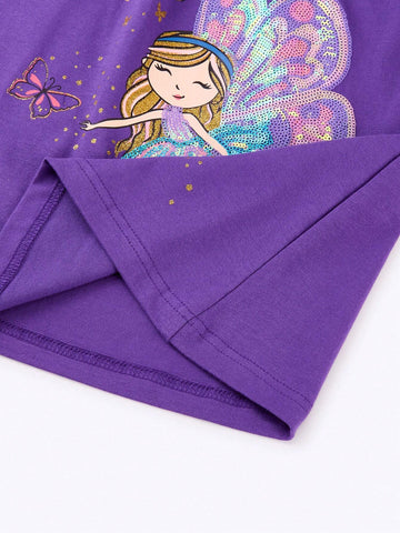 Young Girl Clothing Summer Flare Sleeve Girls Dresses Sequined O-Neck Casual Straight Children Dress