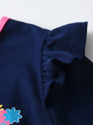 Young Girls Butterfly Printed Princess Dress Flying Long Sleeve Girls Winter Dress Crew Neck Children Clothes