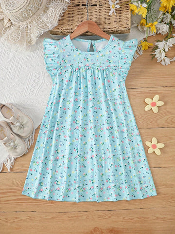 Baby Girl Summer Casual Holiday Ditsy Floral Round Neck Cap Sleeve Dress