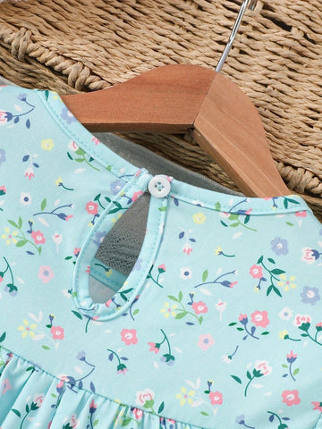 Baby Girl Summer Casual Holiday Ditsy Floral Round Neck Cap Sleeve Dress