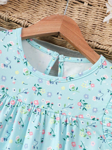 Baby Girl Summer Casual Holiday Ditsy Floral Round Neck Cap Sleeve Dress