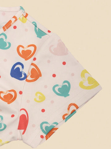 Baby Girl Summer Short Sleeve Dress, Round Neck, Soft Fabric, Comfortable, Cool, Minimalist, Fashionable Style With Heart-Shaped Printed Pattern