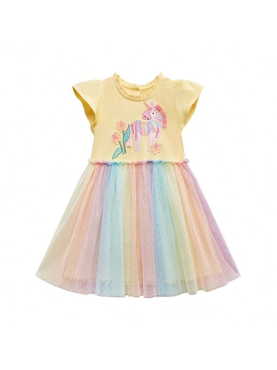 Baby Girl Unicorn Dress Rainbow Tulle Dress Pastel Dress Birthday Dress Toddler Photoshoot Dress