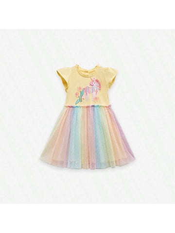 Baby Girl Unicorn Dress Rainbow Tulle Dress Pastel Dress Birthday Dress Toddler Photoshoot Dress