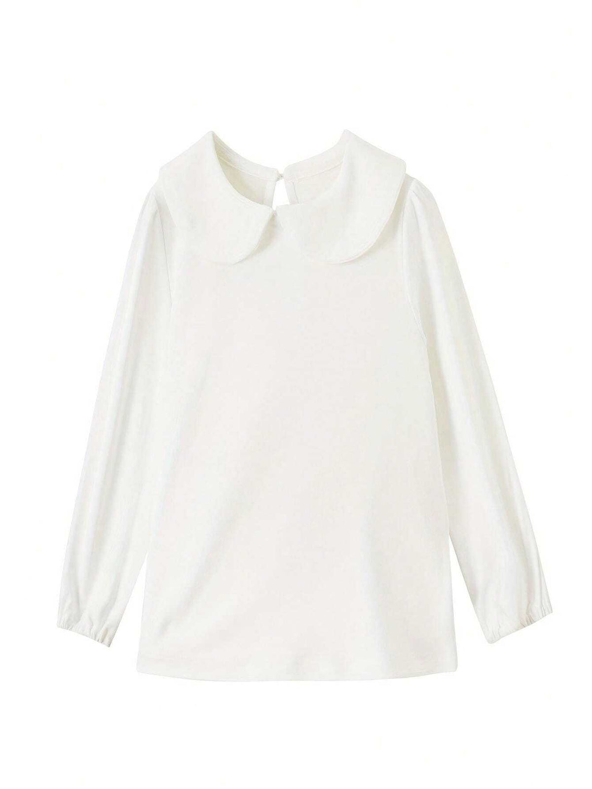 Baby Girls' All-Match Solid Color Doll Collar Top Tee Shirt, All Seasons