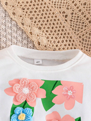 Baby Girls' Long Sleeve Floral Embroidery Mesh Skirt Dress, Spring And Autumn