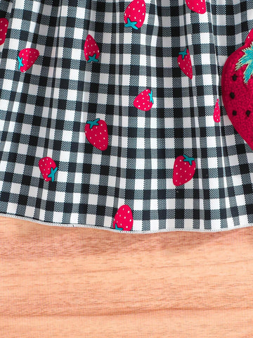 Baby Girls' Summer Fashionable Flare Sleeve Lovely Strawberry Printed Smock Embroidery Dress