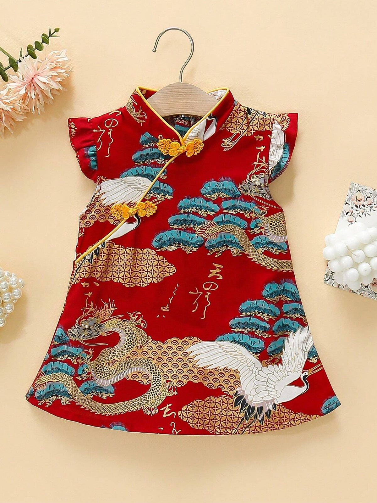 Baby Summer New Style Stand Collar Cheongsam Dress Baby Girls" National Style Printed Redesign Full-Length Cheongsam