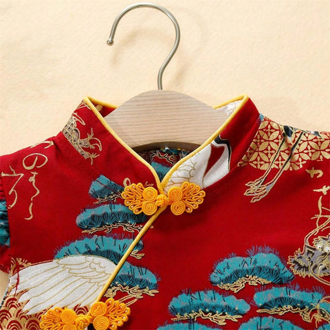 Baby Summer New Style Stand Collar Cheongsam Dress Baby Girls" National Style Printed Redesign Full-Length Cheongsam