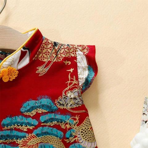 Baby Summer New Style Stand Collar Cheongsam Dress Baby Girls" National Style Printed Redesign Full-Length Cheongsam