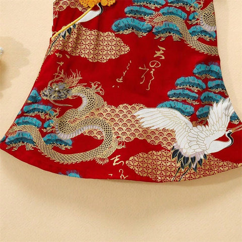 Baby Summer New Style Stand Collar Cheongsam Dress Baby Girls" National Style Printed Redesign Full-Length Cheongsam