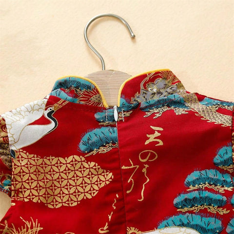 Baby Summer New Style Stand Collar Cheongsam Dress Baby Girls" National Style Printed Redesign Full-Length Cheongsam