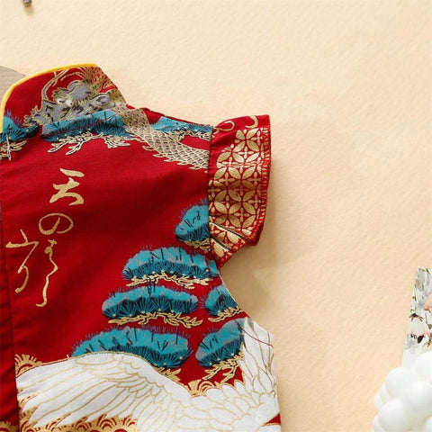 Baby Summer New Style Stand Collar Cheongsam Dress Baby Girls" National Style Printed Redesign Full-Length Cheongsam