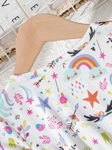 Back-To-School Season Young Girls' Cartoon Multidimensional Unicorn Printed Comfortable Long Sleeve Midi Dress, Spring And Autumn