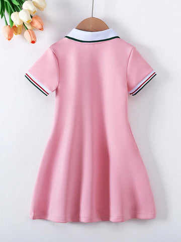 Back To School Girls (Small) Collegiate Style Lapel Button White Solid Gentle Short Sleeve Dress