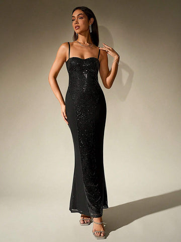 Backless Cut Out Mermaid Hem Sequin Bodycon Cami Women Cocktail Dresse