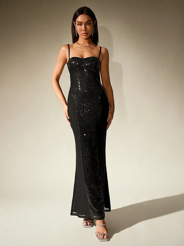 Backless Cut Out Mermaid Hem Sequin Bodycon Cami Women Cocktail Dresse