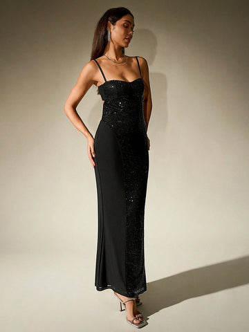 Backless Cut Out Mermaid Hem Sequin Bodycon Cami Women Cocktail Dresse