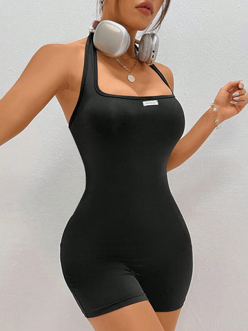 Backless Halter Neck Tight Fit Romper