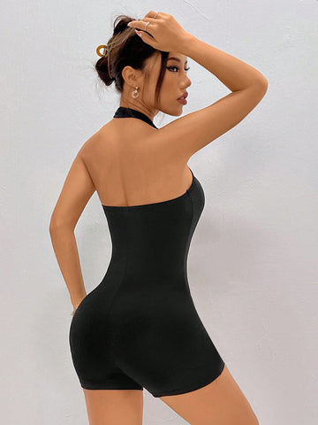 Backless Halter Neck Tight Fit Romper