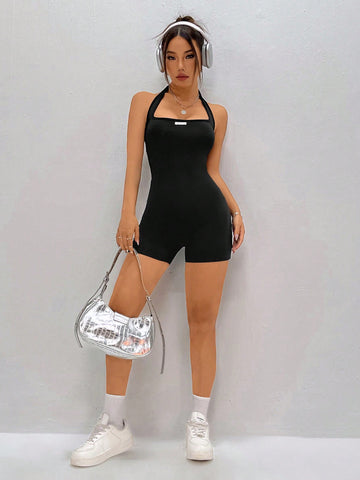 Backless Halter Neck Tight Fit Romper