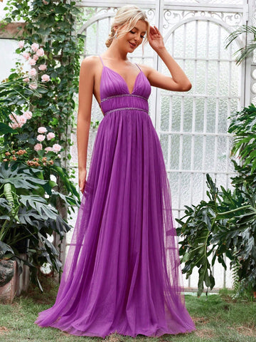 Backless Lace Up Mesh Cami Dress