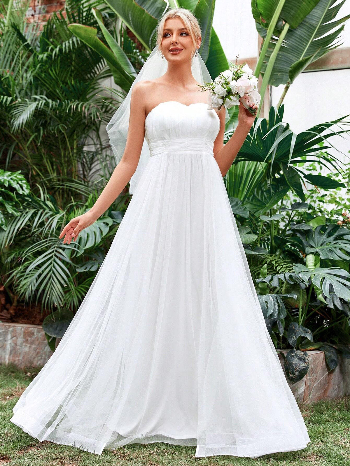 Backless Mesh Tube Wedding Dress Without Veil