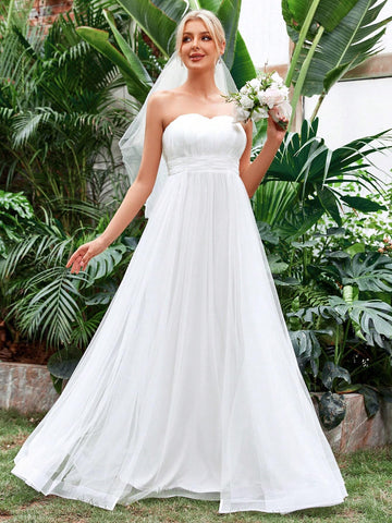 Backless Mesh Tube Wedding Dress Without Veil