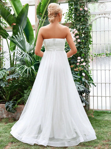 Backless Mesh Tube Wedding Dress Without Veil