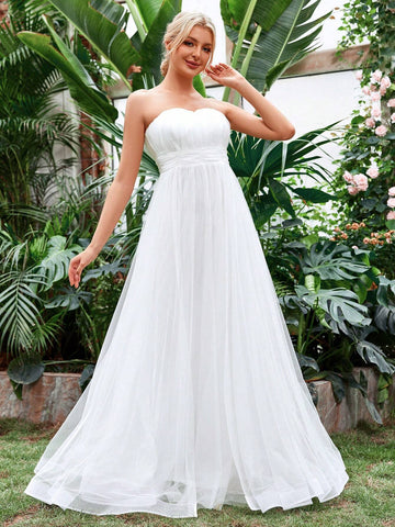 Backless Mesh Tube Wedding Dress Without Veil