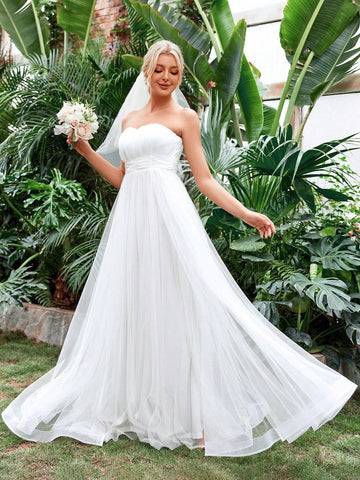 Backless Mesh Tube Wedding Dress Without Veil