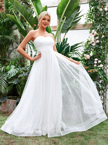 Backless Mesh Tube Wedding Dress Without Veil