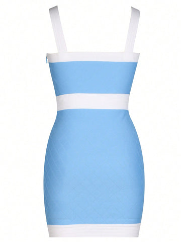Backless Spaghetti Strap Pearl Embellished Bodycon Dress