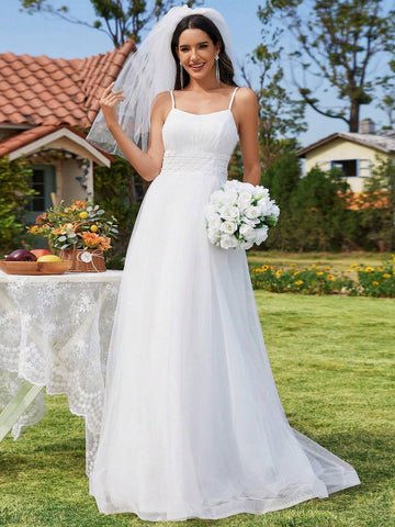 Backless Spaghetti Strap Sequin Wedding Dress