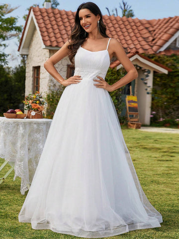 Backless Spaghetti Strap Sequin Wedding Dress