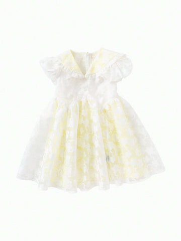 Balabala Baby Dress Kids' Summer Floral Trendy Girls' Puff Sleeve Dress