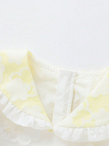 Balabala Baby Dress Kids' Summer Floral Trendy Girls' Puff Sleeve Dress