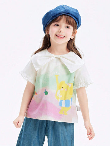 Balabala Baby Short Sleeve Shirt Children's Kids' Clothing Girls' Top Sweet 2024 Summer New Cotton T-Shirt